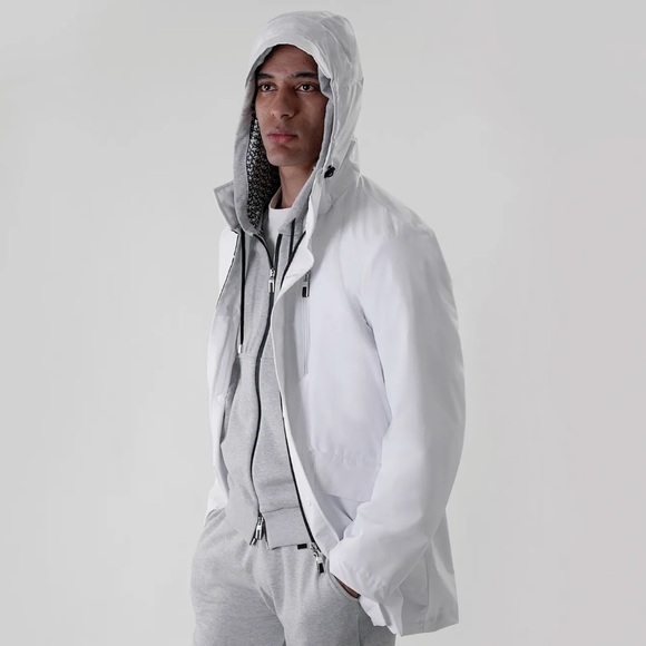 Canali Italian Monogram Hooded Rain Coat Jacket Size 40 NWT...